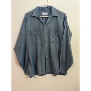 Vintage Men’s L Button Up Shirt Dacromatic Blue Collar Cool Pockets Western